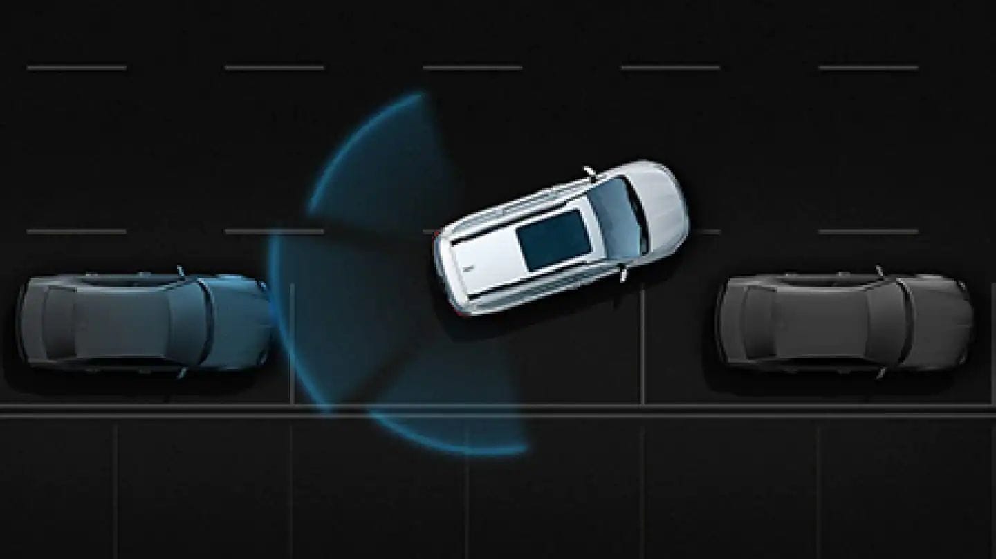Illustration of the Parallel and Perpendicular Park Assist technology system on the Chrysler Pacifica