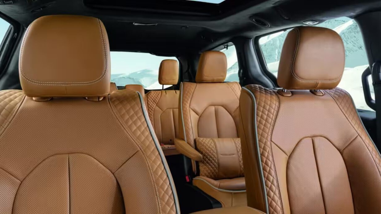 Interior shot the 2023 Chrysler Pacifica showing the front seats.
