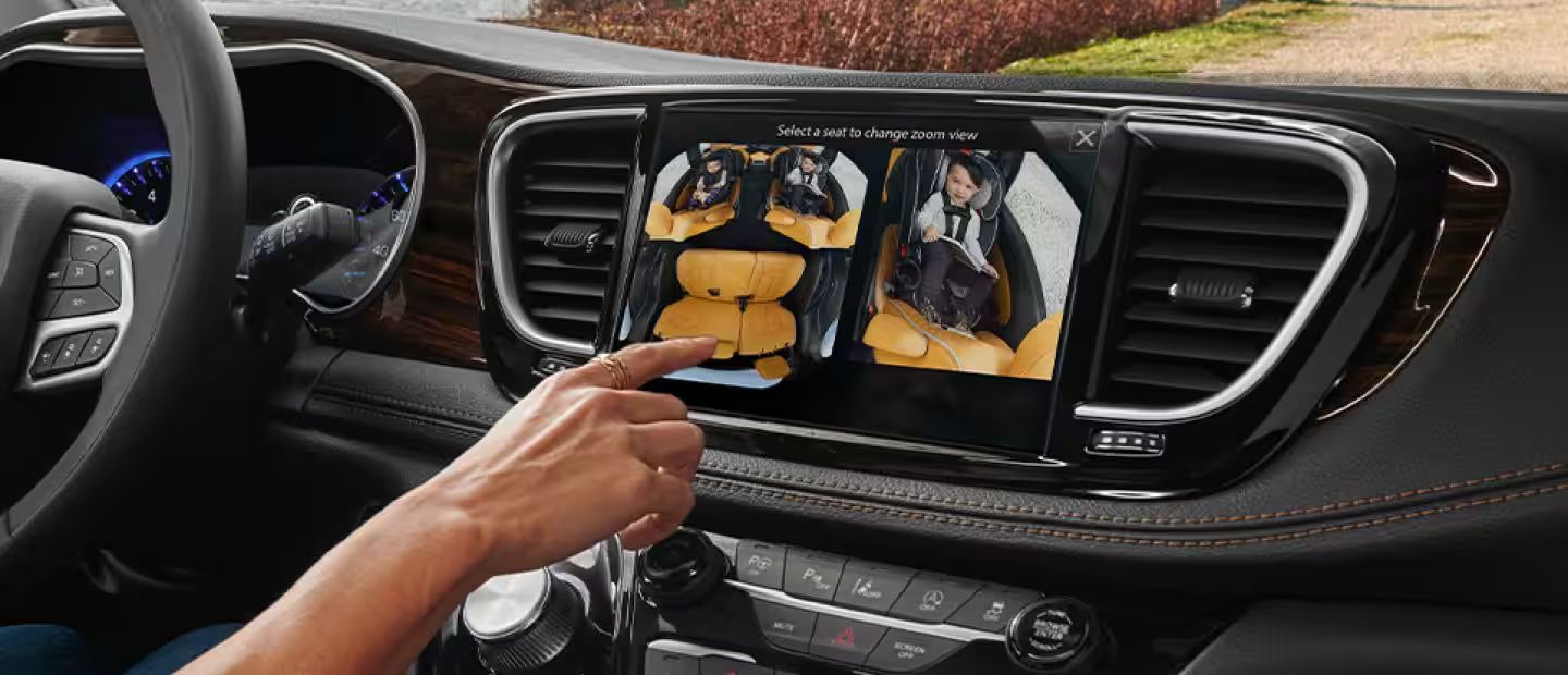 Interior photo of the Pacifica showing the FamCAM™ technology upgrade on the Chrysler Pacifica