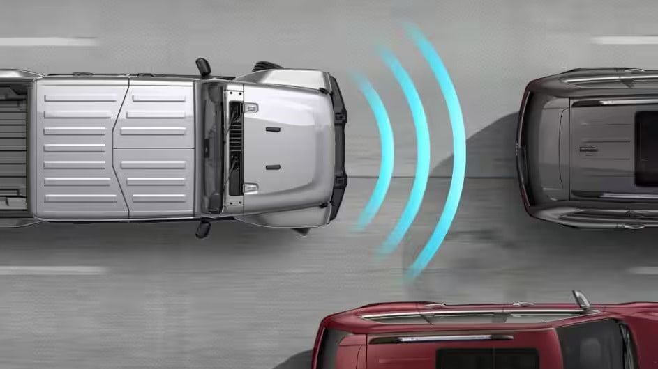 Illustration of Jeep's Adaptive Cruise Control with Active Braking system.