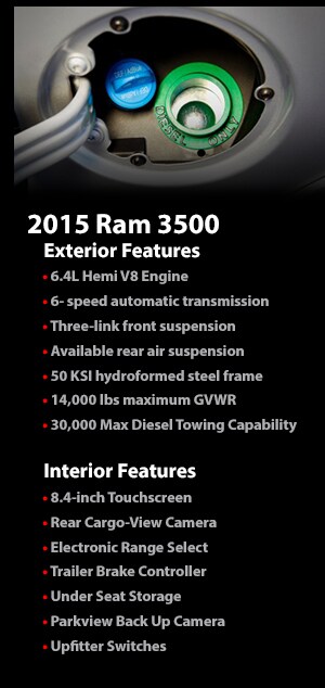 Learn more about the new 2015 Ram 3500 Pickup featuring toughness and technology at a great price, available now at AutoNation Chrysler Dodge Jeep Ram Valencia