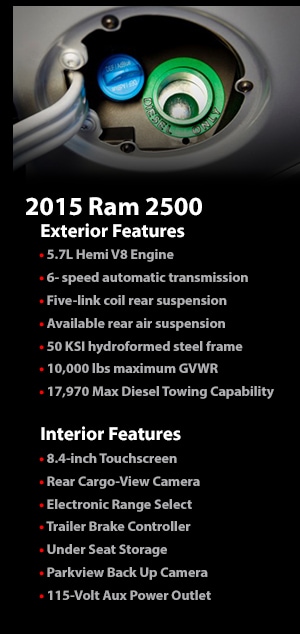 Learn more about the new 2015 Ram 2500 Pickup featuring
toughness and technology at a great price, available now at AutoNation Dodge
Ram Arapahoe in Centennial, CO