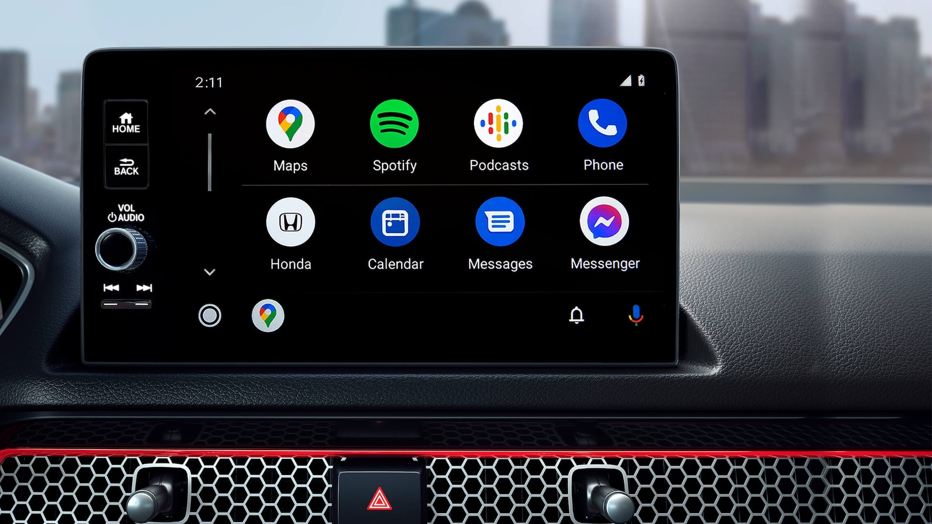 Android Auto™ detail on 9-inch color touch-screen in the 2022 Honda Civic Si.