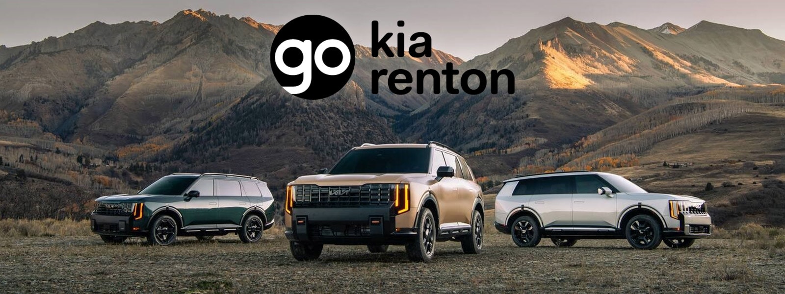 Go Kia Renton Kia dealer serving Renton and the Seattle area, with three Kia EV9 SUVs