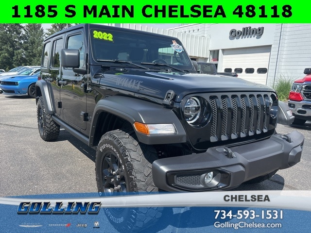Used 2022 Jeep Wrangler Unlimited Willys with VIN 1C4HJXDM3NW132616 for sale in Chelsea, MI