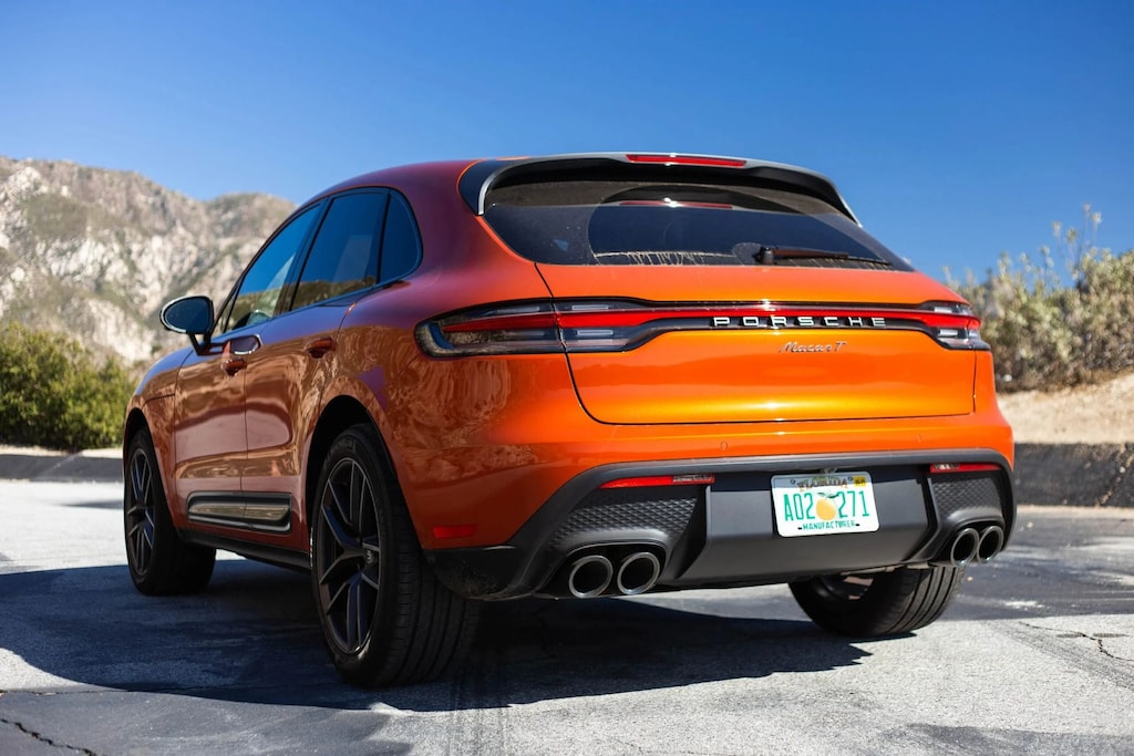 Used 2023 Porsche Macan T Premium Package Plus/Leather Package in Black with Deviated Stitching in Papaya SUV