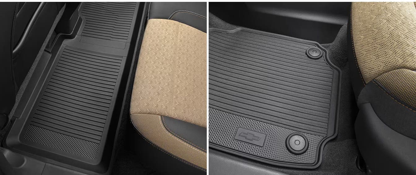 The image shows two rubber car floor mats.
