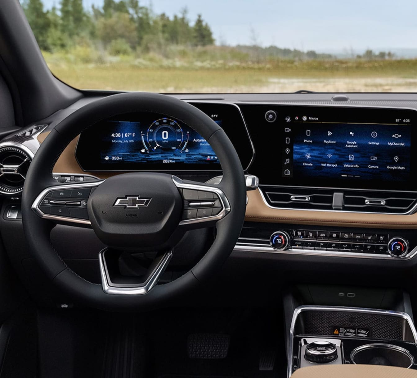 The image shows a 2026 Chevrolet Equinox interior with a sleek dashboard.