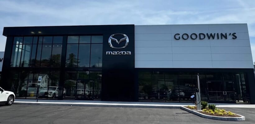 Front exterior view of Goodwin's Mazda dealership building.