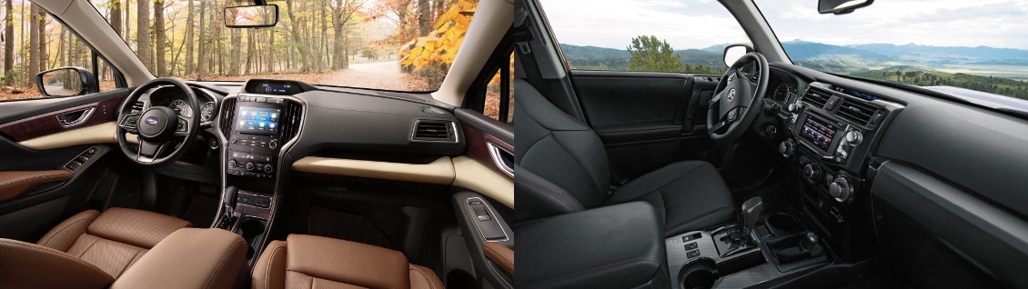 2019 Subaru Ascent and 2018 Toyota 4Runner Interior side by side image