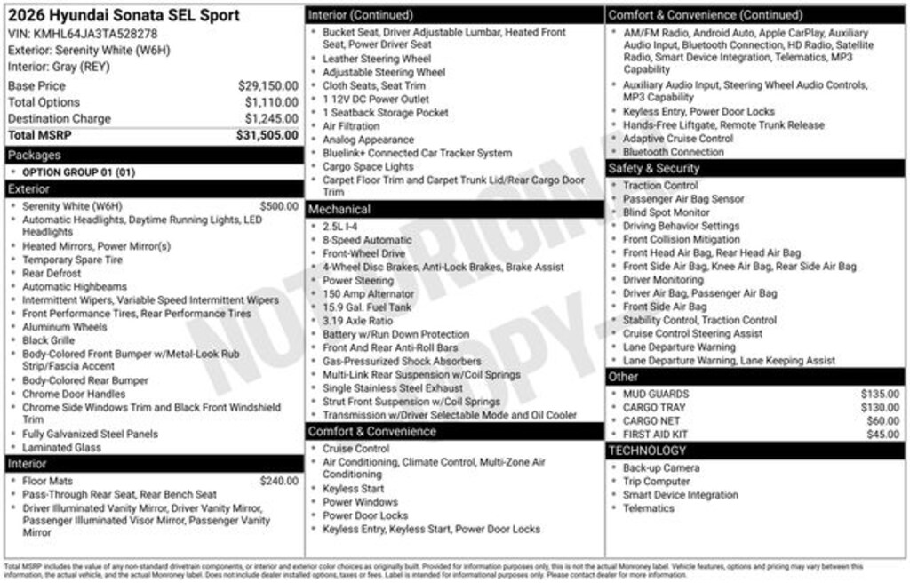 Certified 2026 Hyundai Sonata SEL Sport Sedan