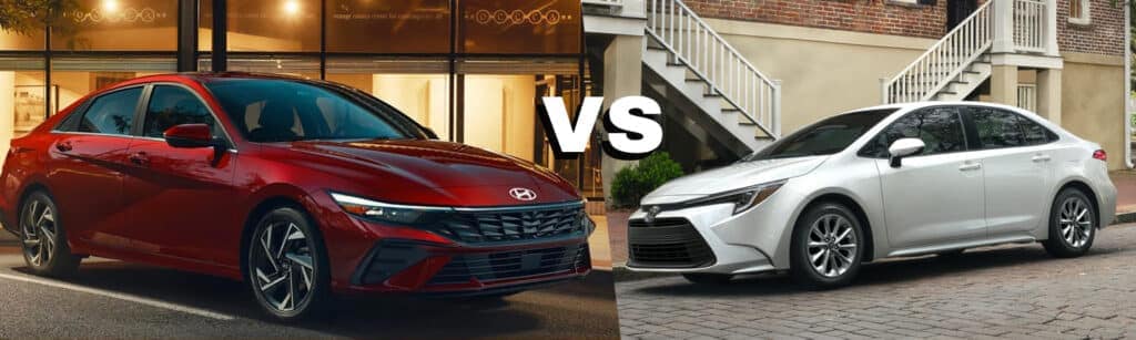 2024 Hyundai Elantra next to a Toyota Corolla