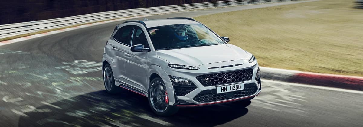 2022 Hyundai Kona N driving on a race track