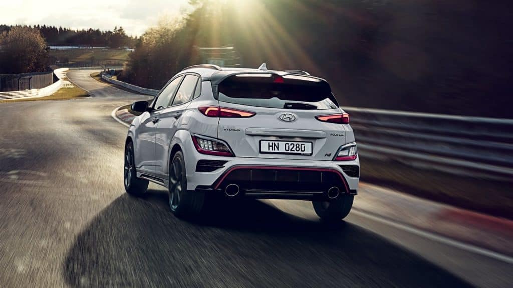 2022 Hyundai Kona N driving on a race track