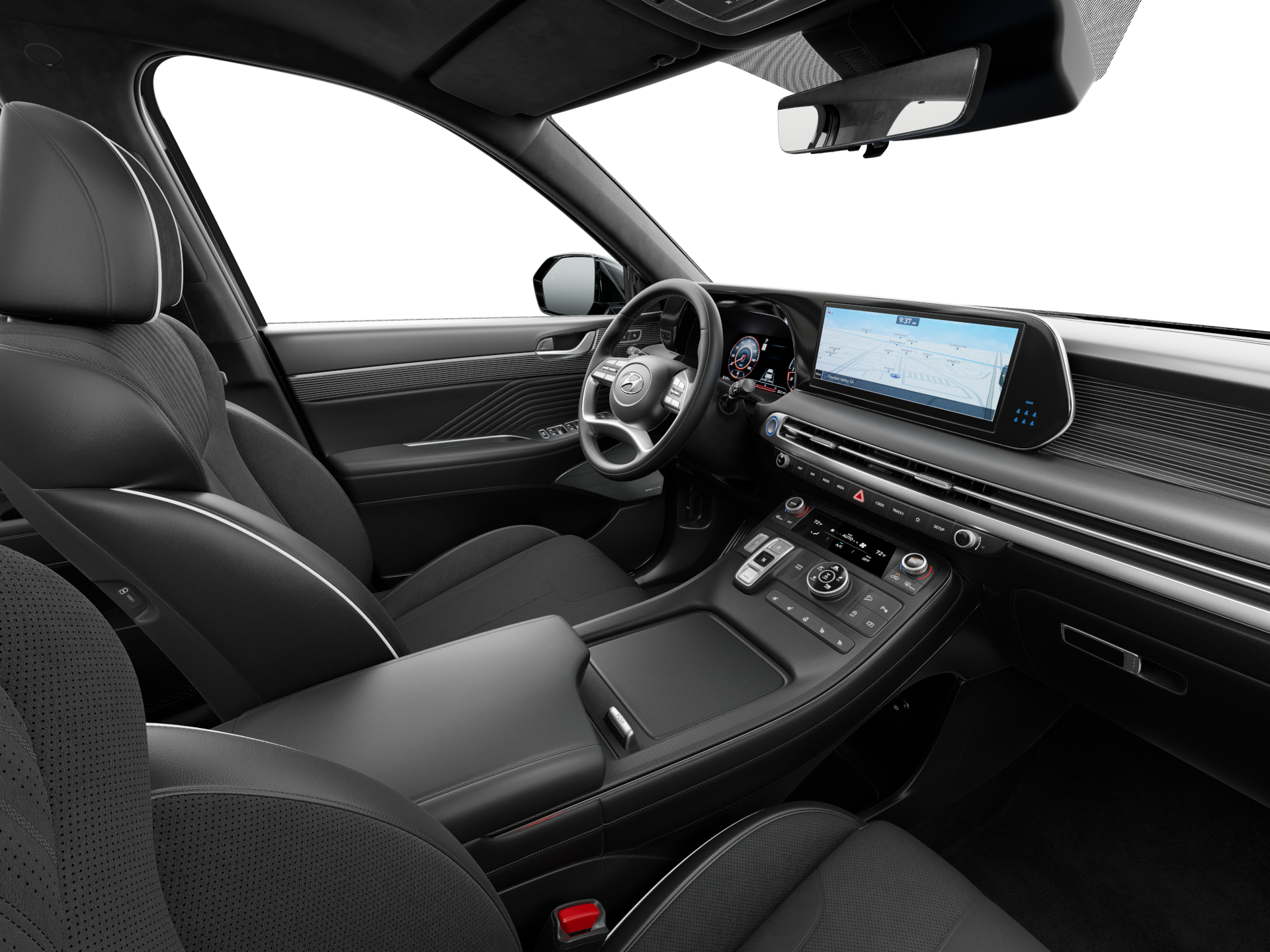 An interior view of the Hyundai Palisade a vehicle equipped with Surround View Monitoring (SVM)