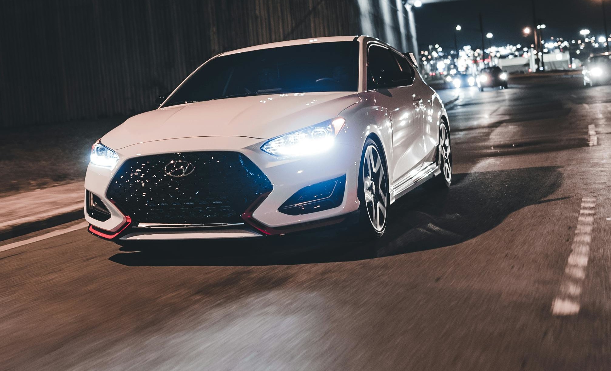 A Hyundai Driving at Night