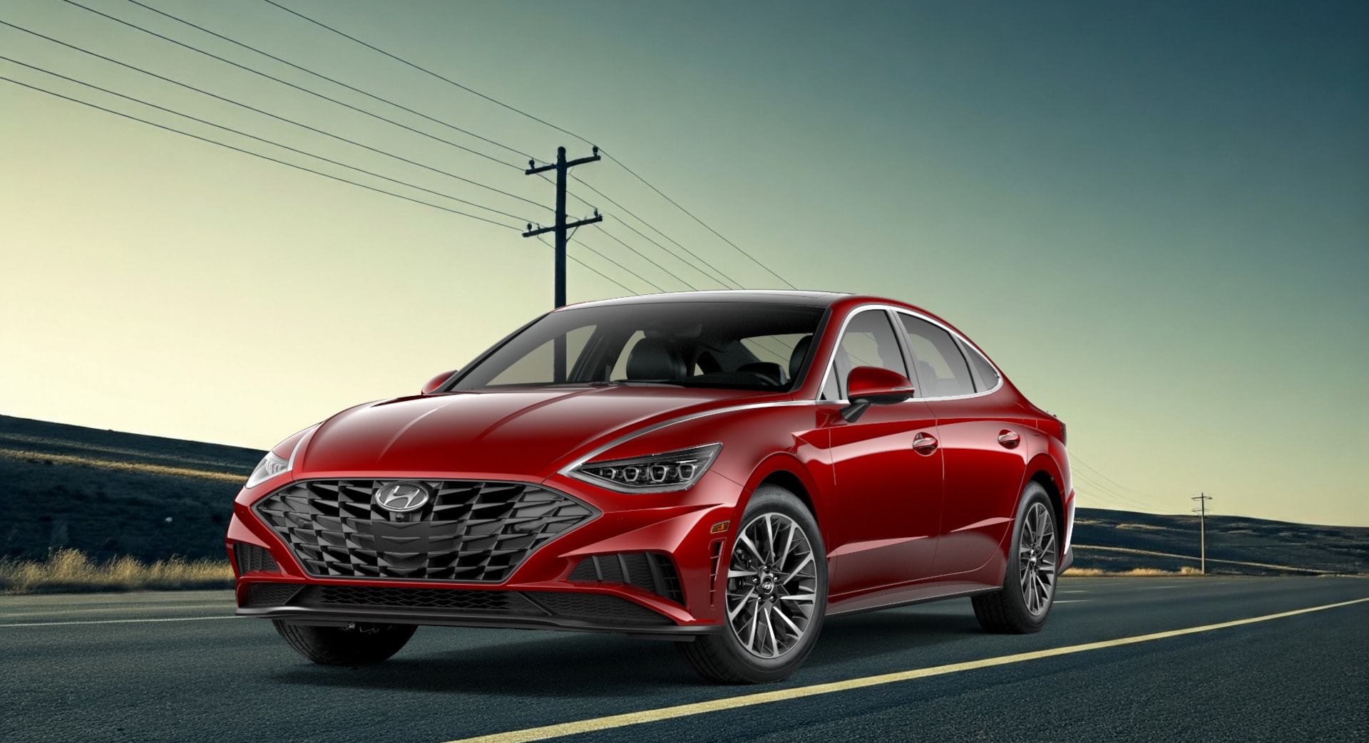 A red 2023 Hyundai Sonata with Limited trim