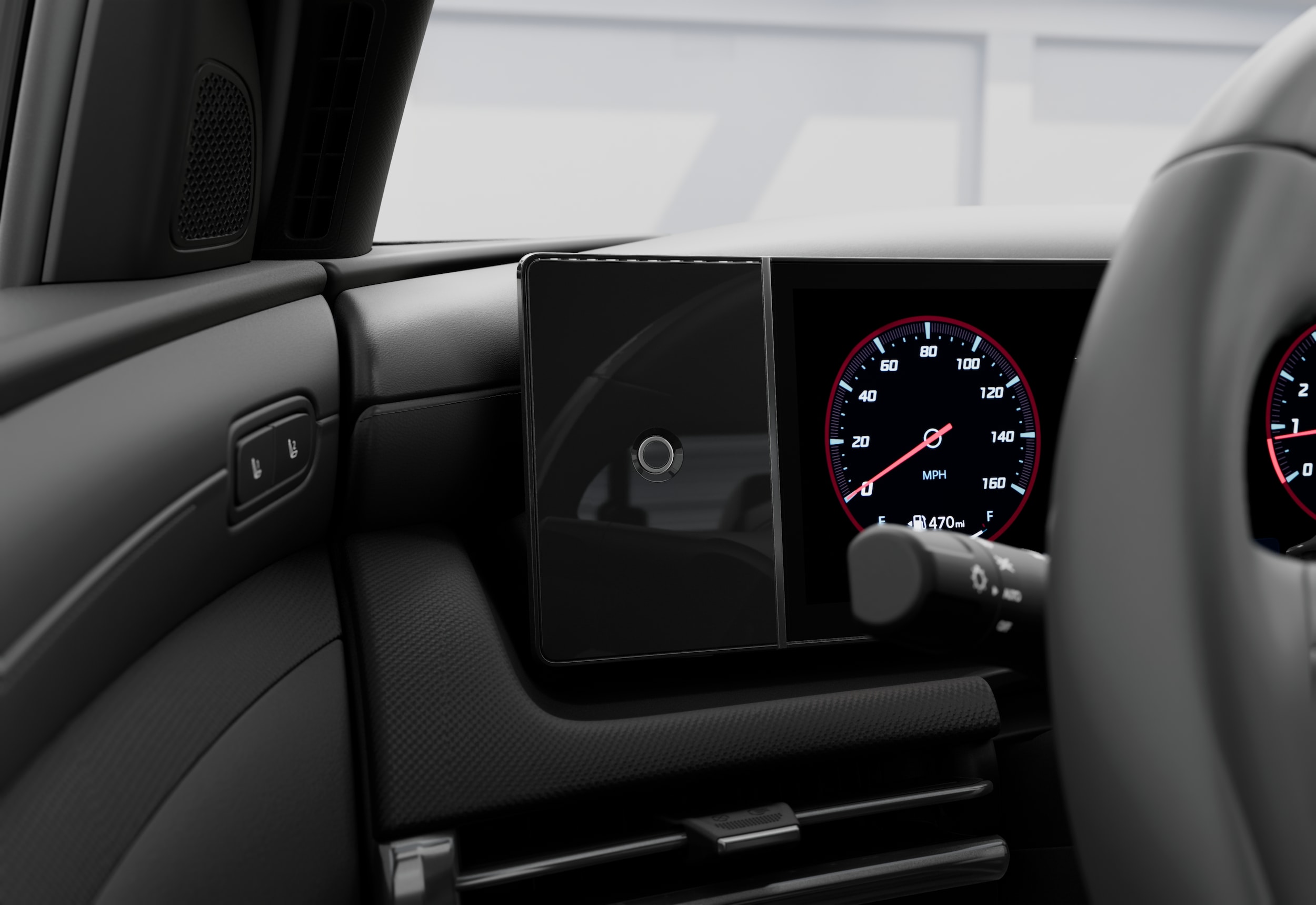 An interior view of the 2026 Hyundai Santa Cruz showing a biometric scanner