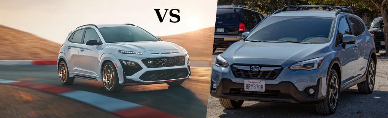 2024 Hyundai Kona next to a 2024 Subaru Crosstrek