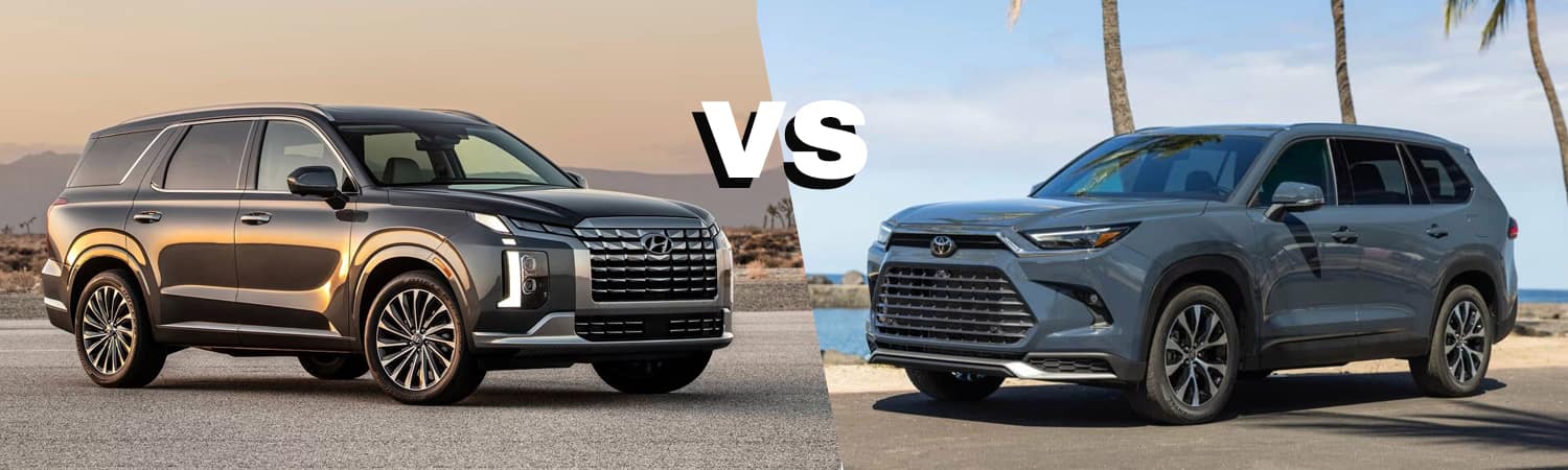 2024 Hyundai Palisade next to a Toyota Highlander
