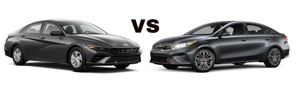 Picture of a 2024 Hyundai Elantra and a Kia Forte