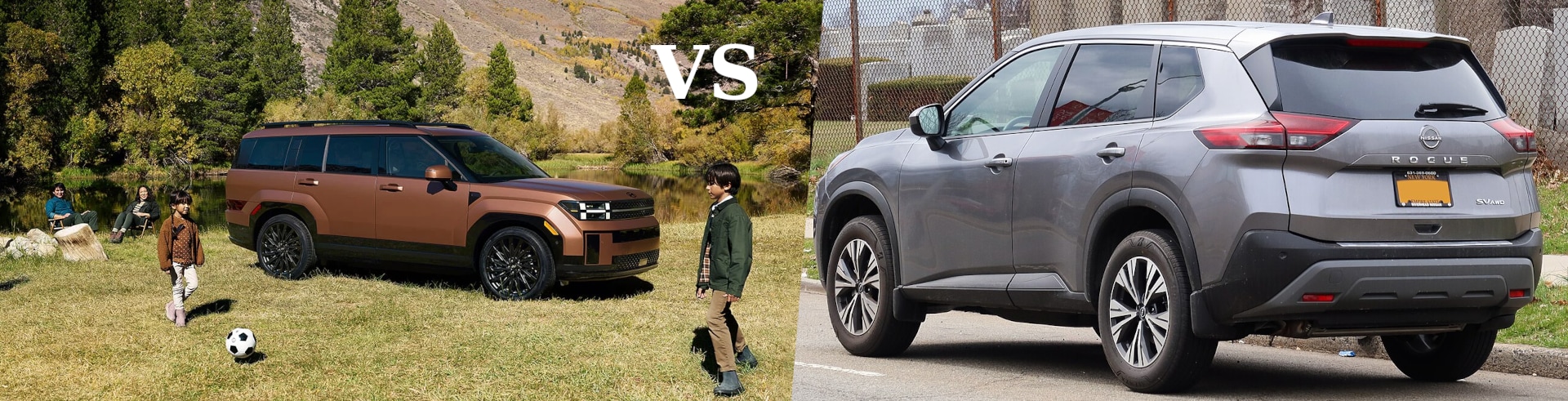 2024 Hyundai Santa Fe next to a Nissan Rogue