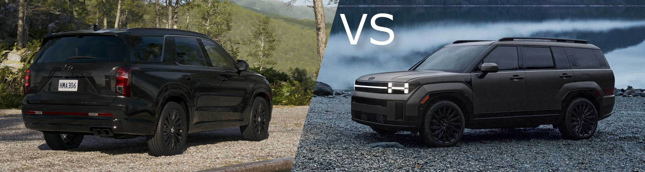 The Hyundai Palisade (left) vs. the Hyundai Santa Fe (right)