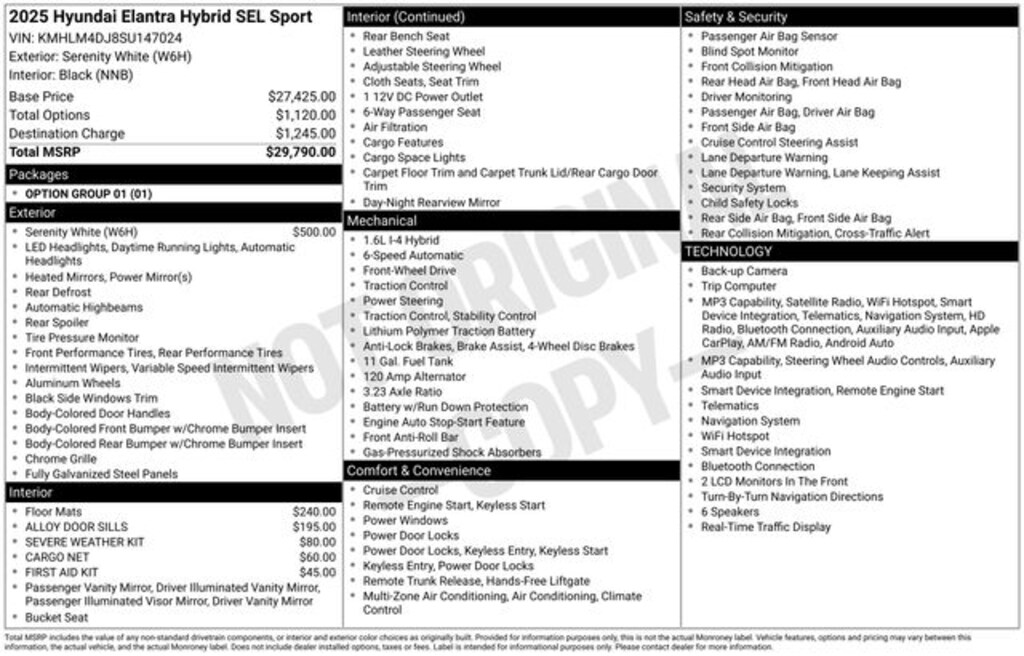 Certified 2025 Hyundai Elantra Hybrid SEL Sport Sedan