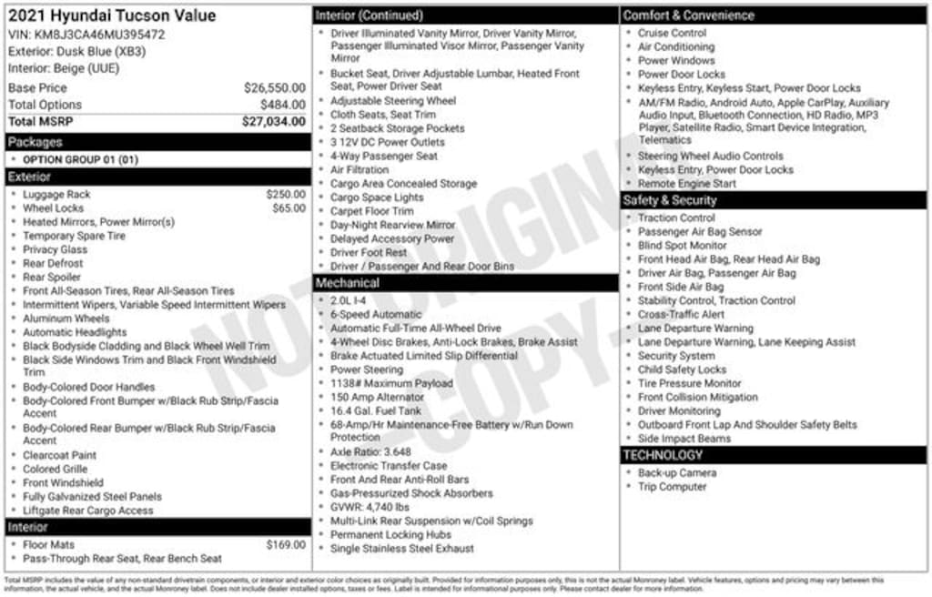 Certified 2021 Hyundai Tucson Value SUV
