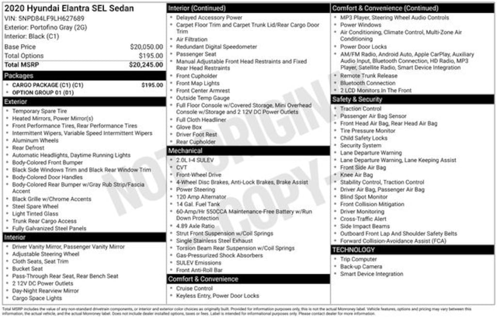 Certified 2020 Hyundai Elantra SEL Sedan