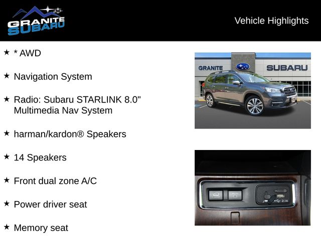 Used 2019 Subaru Ascent Touring with VIN 4S4WMARDXK3433705 for sale in Hudson, NH
