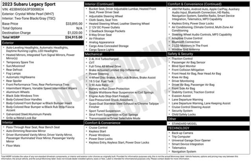 Used 2023 Subaru Legacy Sport Sedan