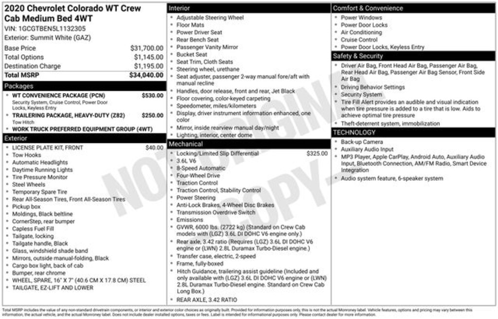 Used 2020 Chevrolet Colorado Work Truck Truck