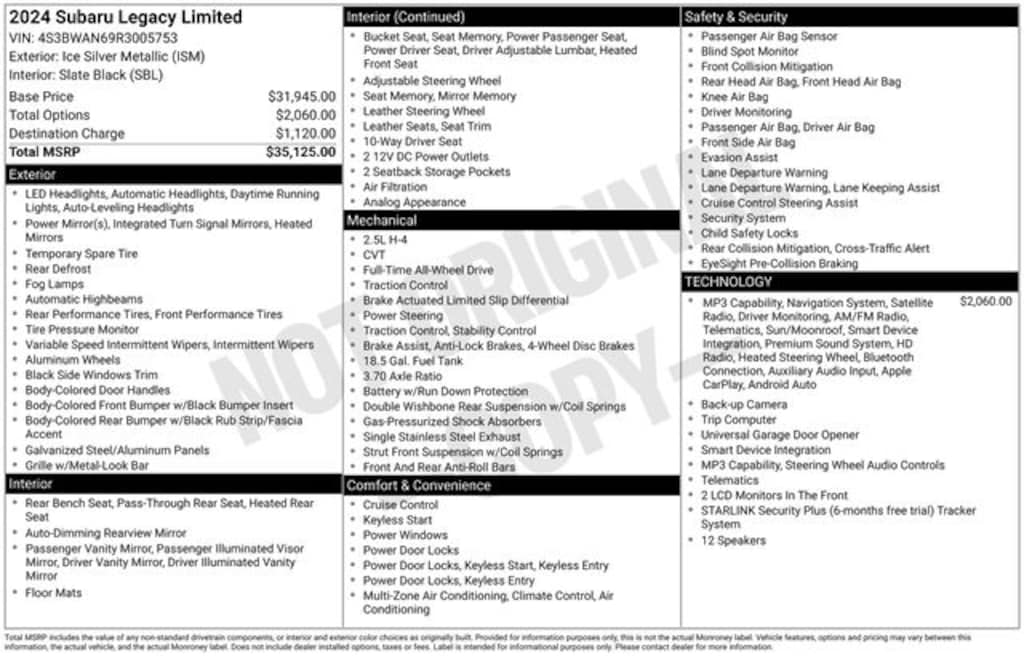 Certified 2024 Subaru Legacy Limited Sedan