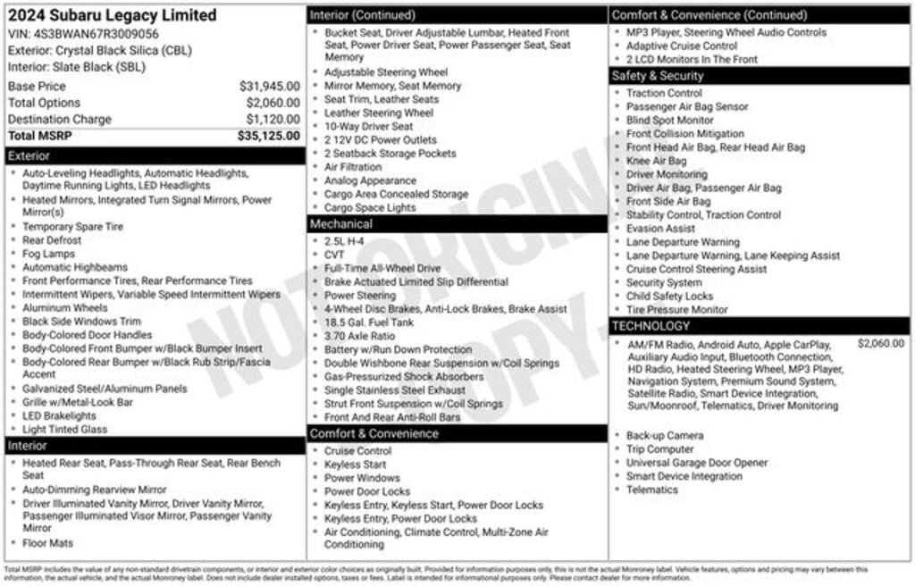 Used 2024 Subaru Legacy Limited Sedan
