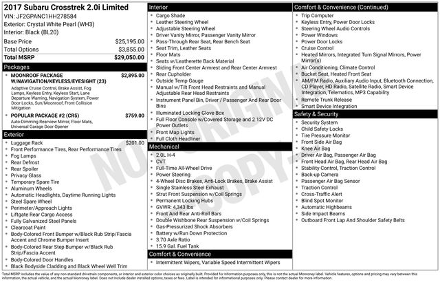 Used 2017 Subaru Crosstrek Limited with VIN JF2GPANC1HH278584 for sale in Hudson, NH