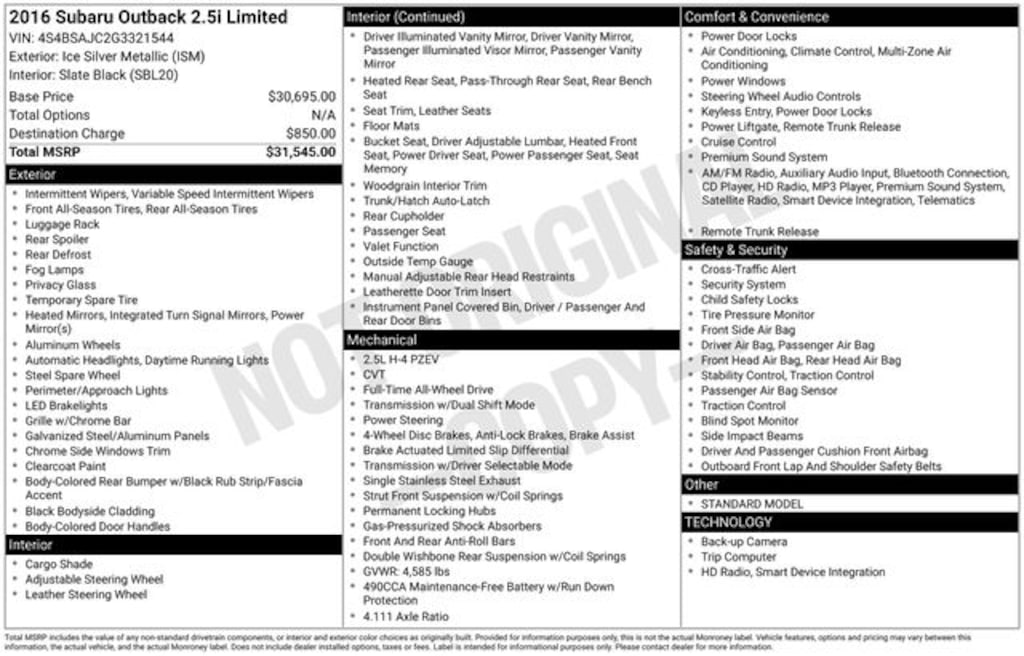 Used 2016 Subaru Outback 2.5i SUV