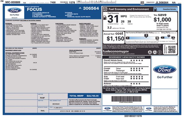 Used 2018 Ford Focus SE with VIN 1FADP3F20JL306564 for sale in Hudson, NH