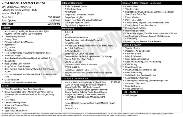 Certified 2024 Subaru Forester Limited with VIN JF2SKALC3RH427753 for sale in Hudson, NH
