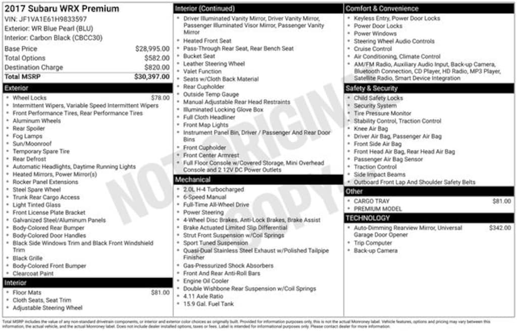 Used 2017 Subaru WRX Premium Sedan