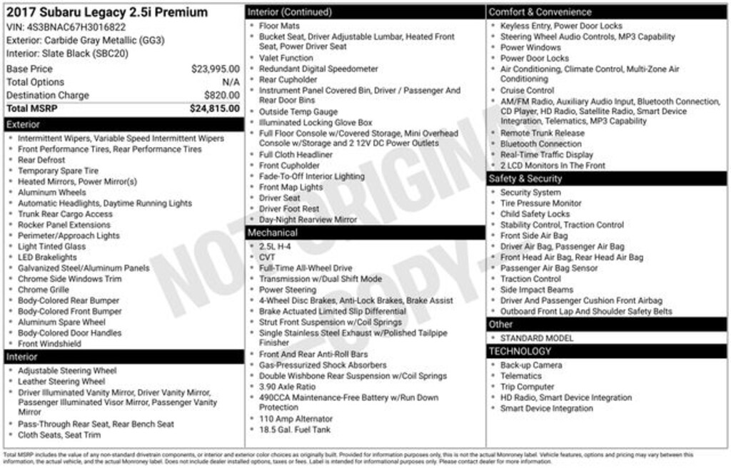 Used 2017 Subaru Legacy 2.5i Sedan