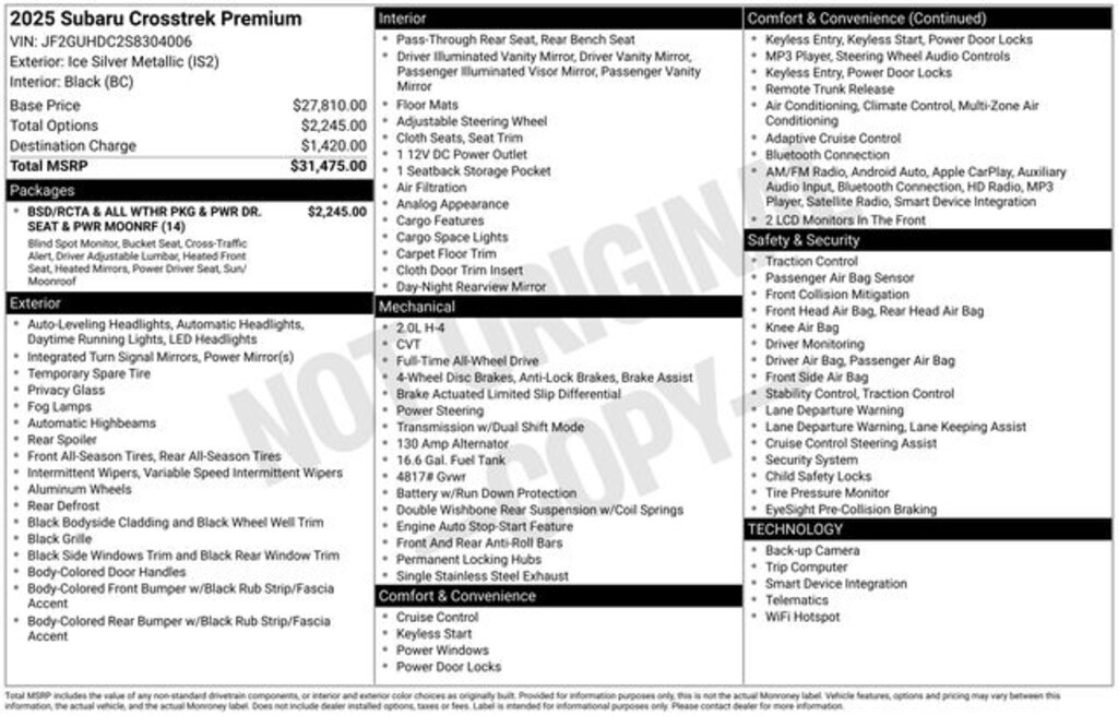 Certified 2025 Subaru Crosstrek Premium SUV