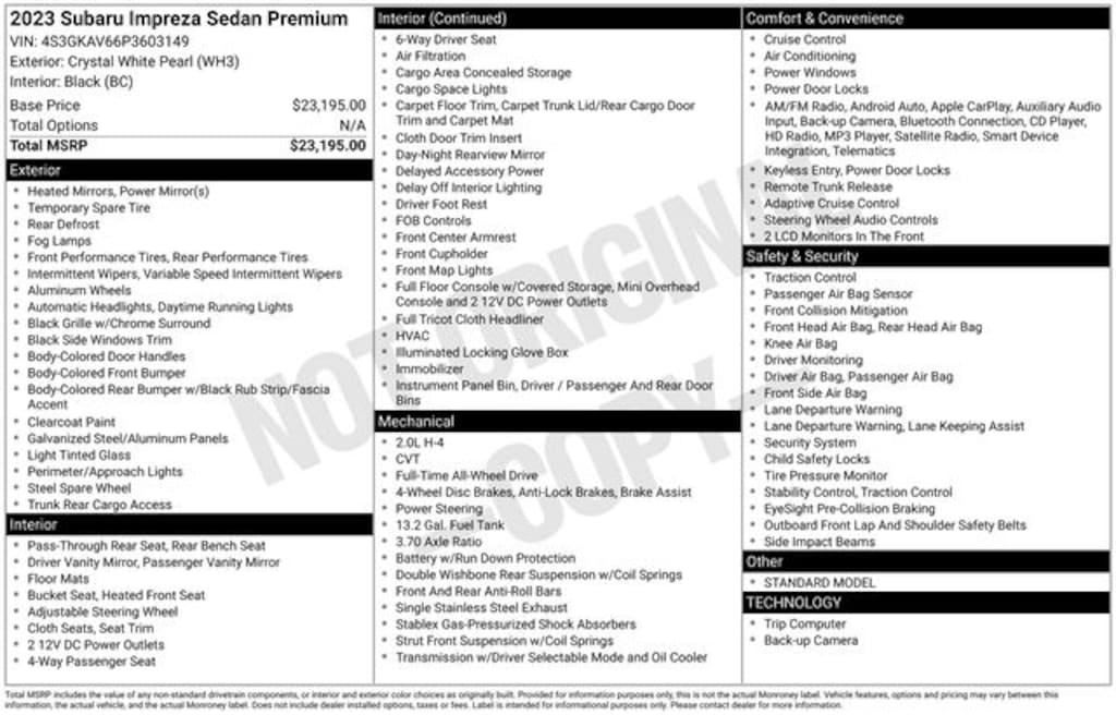Used 2023 Subaru Impreza Premium Sedan