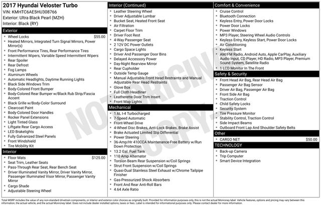 Used 2017 Hyundai Veloster R-Spec with VIN KMHTC6AE5HU308766 for sale in Hudson, NH