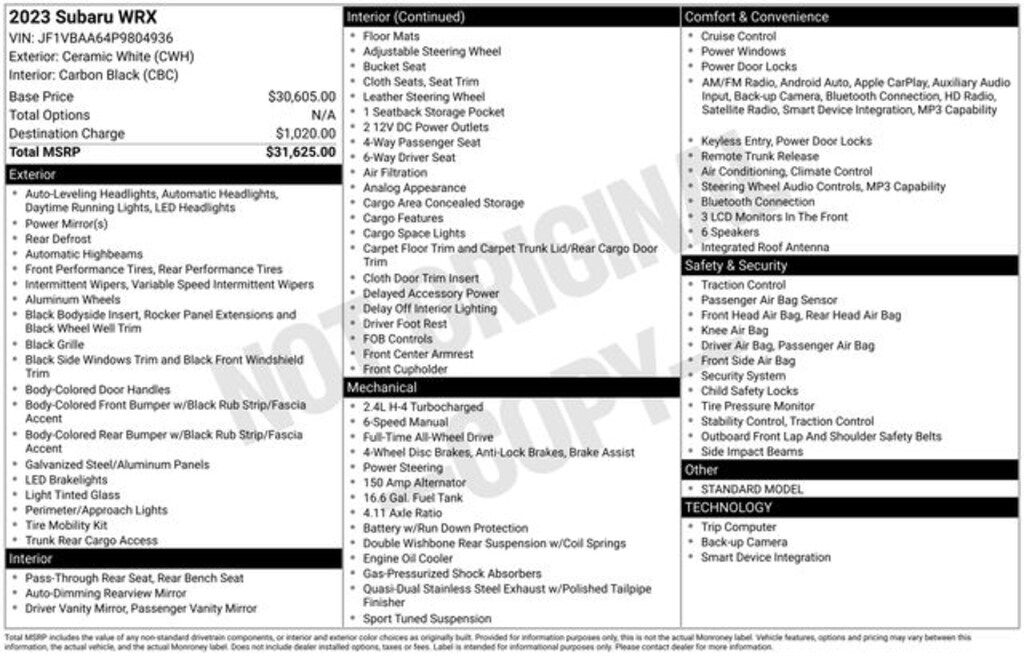 Used 2023 Subaru WRX Base Sedan
