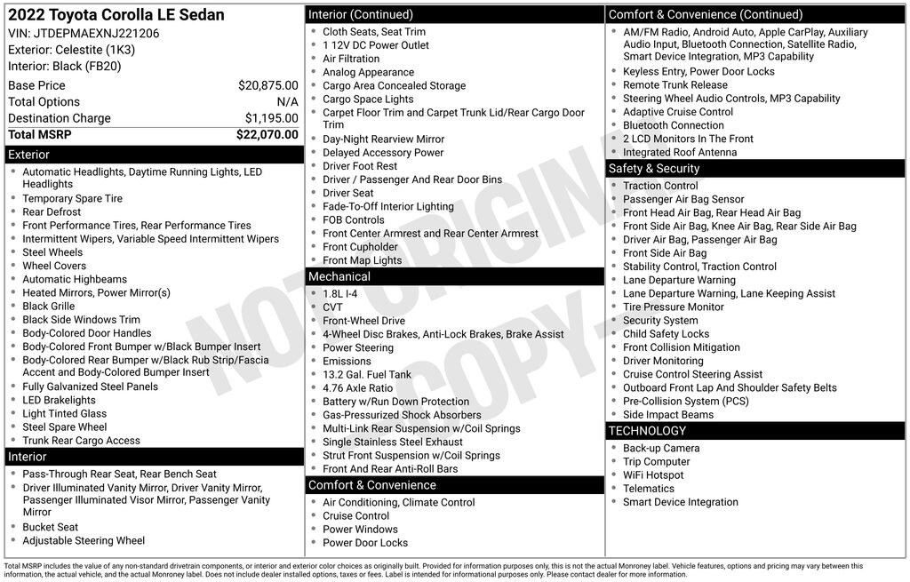 Used 2022 Toyota Corolla LE Sedan