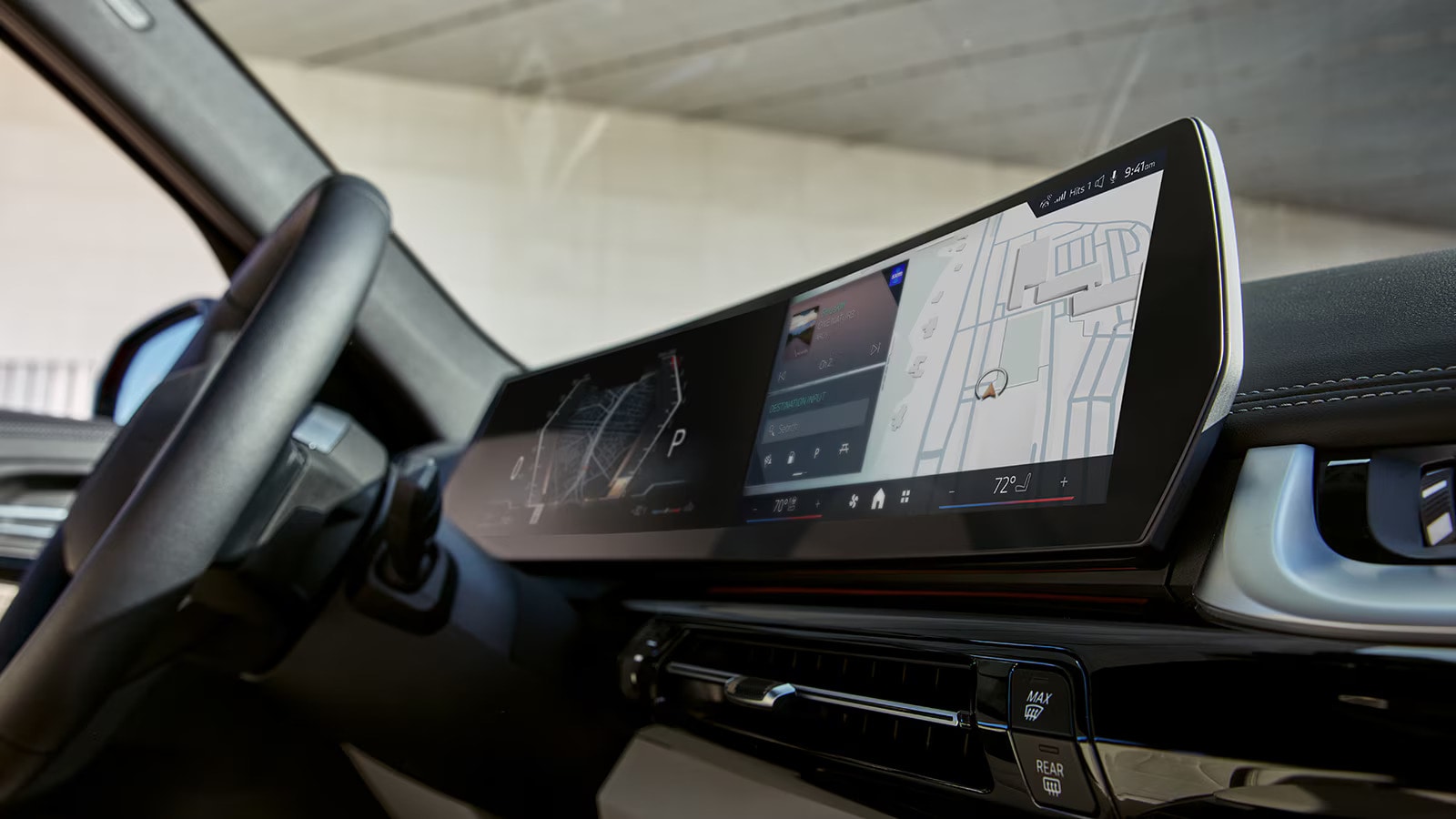 Advanced infotainment display of the 2025 BMW X1 featuring navigation and vehicle controls.