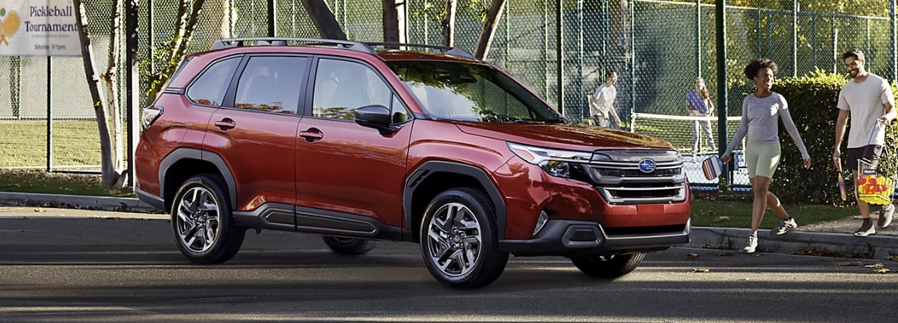 2026 Forester Limited shown in Crimson Red Pearl parking outdoor