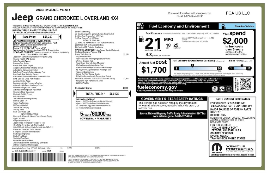 Used 2022 Jeep Grand Cherokee L Overland SUV