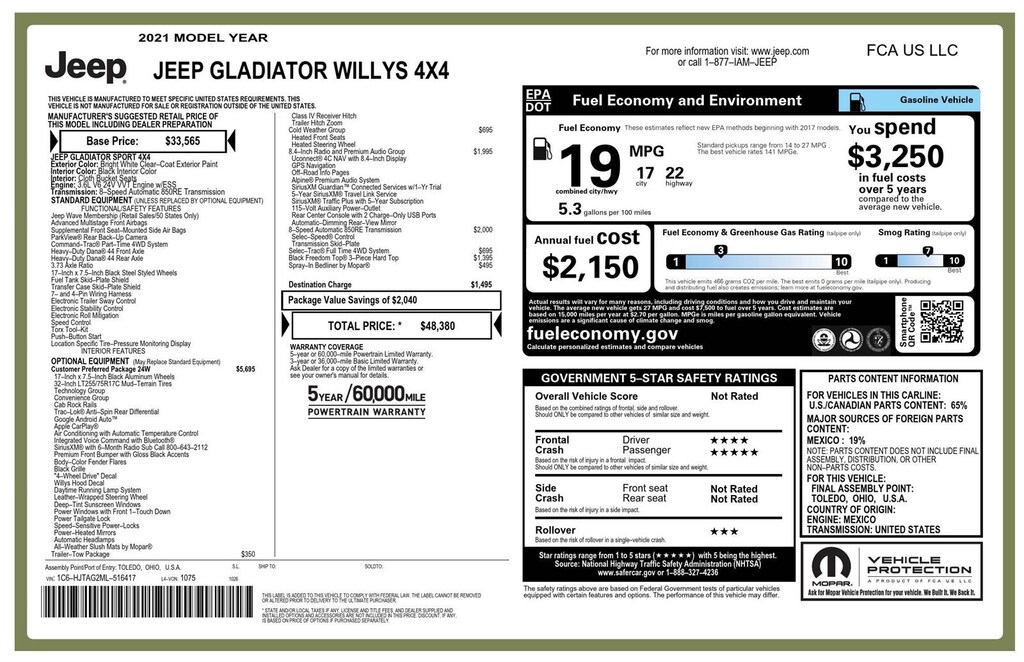 Used 2021 Jeep Gladiator Willys Truck